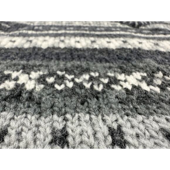 Studio Works Chunky Nordic Sweater Wool Blend 2X Gray Stripe Fair Isle V-Neck - Picture 5 of 8